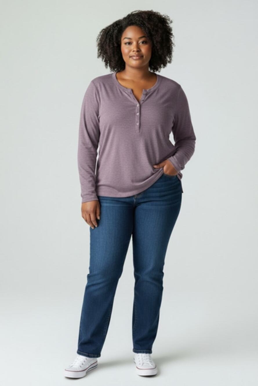 Athleta  Purple Henley Shirt Size L Long Sleeve Stretch